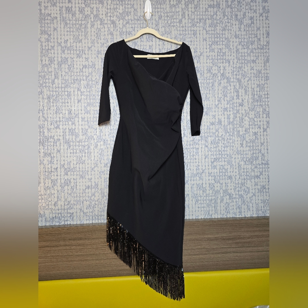 Chiara Boni La Petite Robe Benjamin Sequin Fringe Midi Dress In Black Women's 10 - Picture 2 of 15